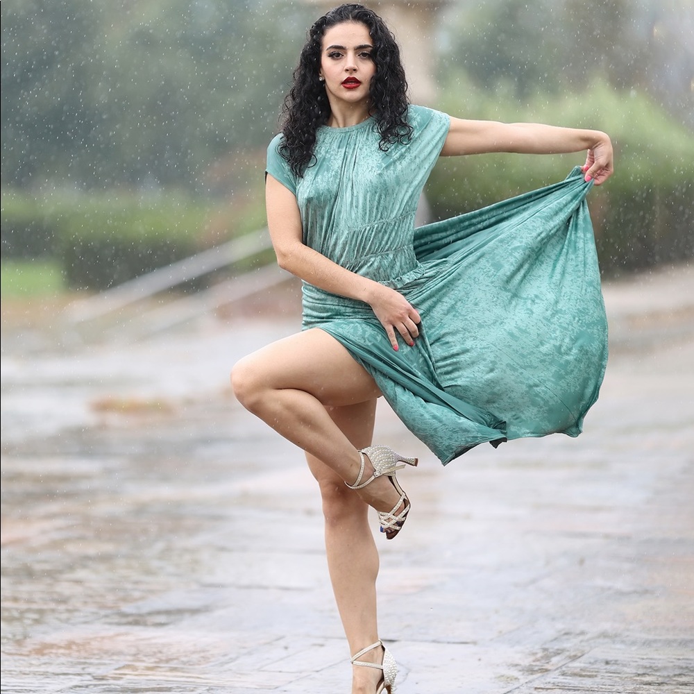 Zara Wrinkle Effect Drop Waist Dress